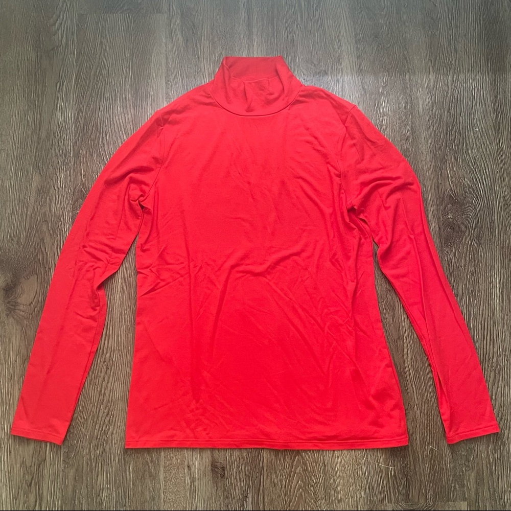 Banana Republic Mock Turtle Neck Bright Coral Orange Long-Sleeve Tee Size Small